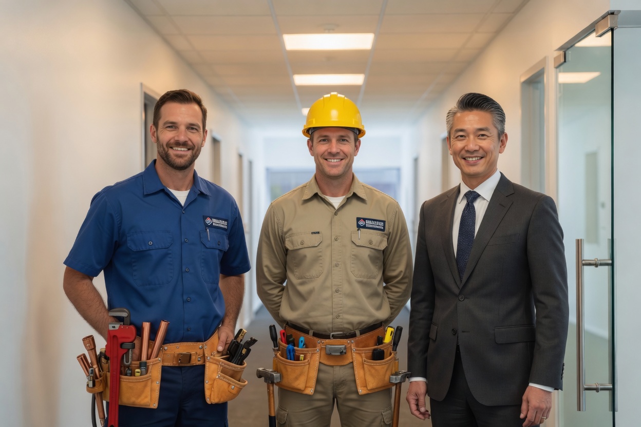 Home service professionals — plumber, technician, and business owner